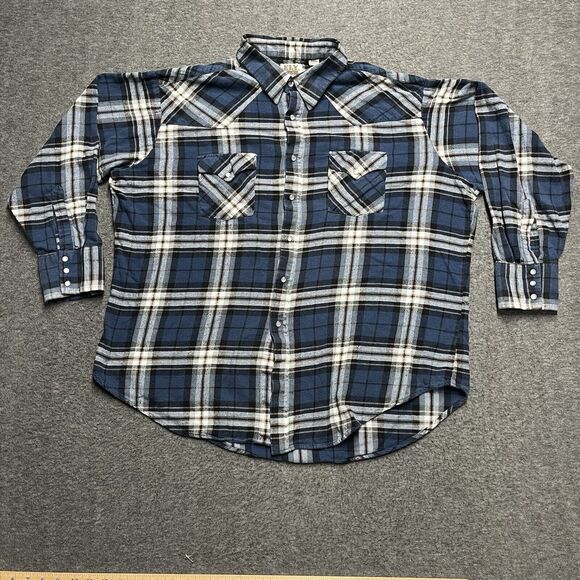 Ely Cattleman Other - Ely Cattleman Flannel Pearl Snap Shirt Men's 2XL XXL Blue Plaid Long Sleeve